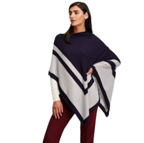 Ann Taylor Women's Size Medium Assymetrical Chevron Wool Blend Cape Poncho - Picture 1 of 4